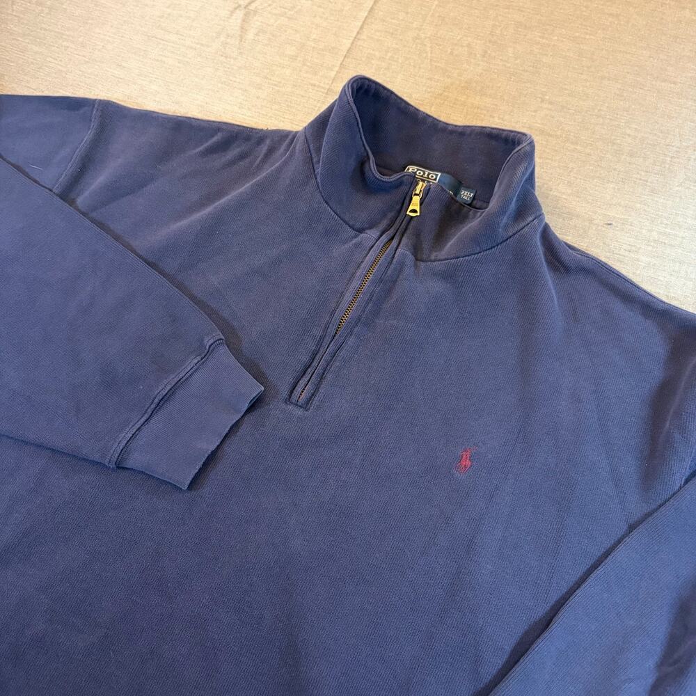 Polo Ralph Lauren Quarter Zip Pullover Sz 2XLT Blue Cotton Heavyweight Red Pony